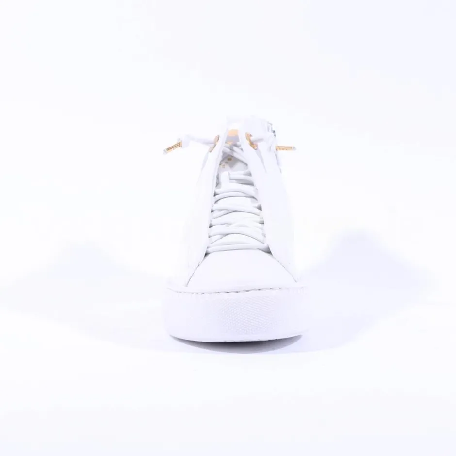 Women Paul Green Hidden Bungee Lace Hi Top - White Gold Leather