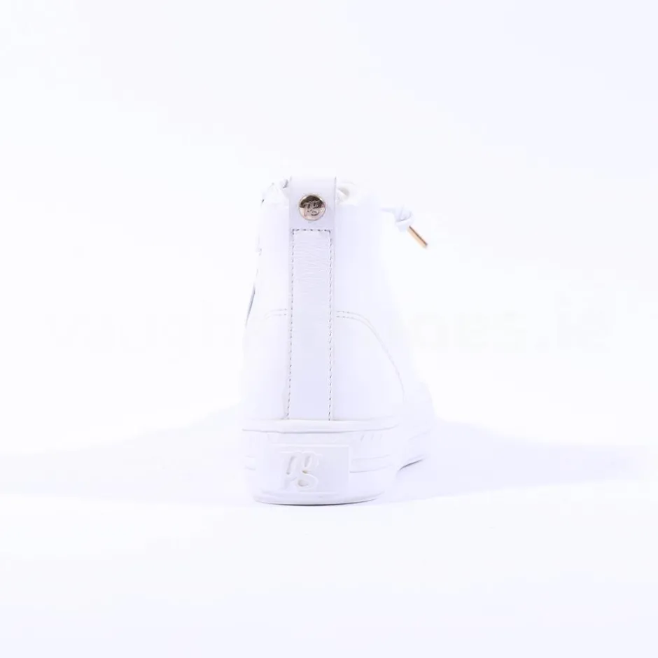 Women Paul Green Hidden Bungee Lace Hi Top - White Gold Leather