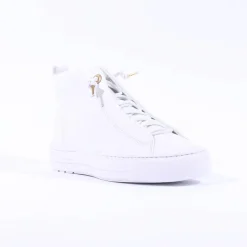 Women Paul Green Hidden Bungee Lace Hi Top - White Gold Leather