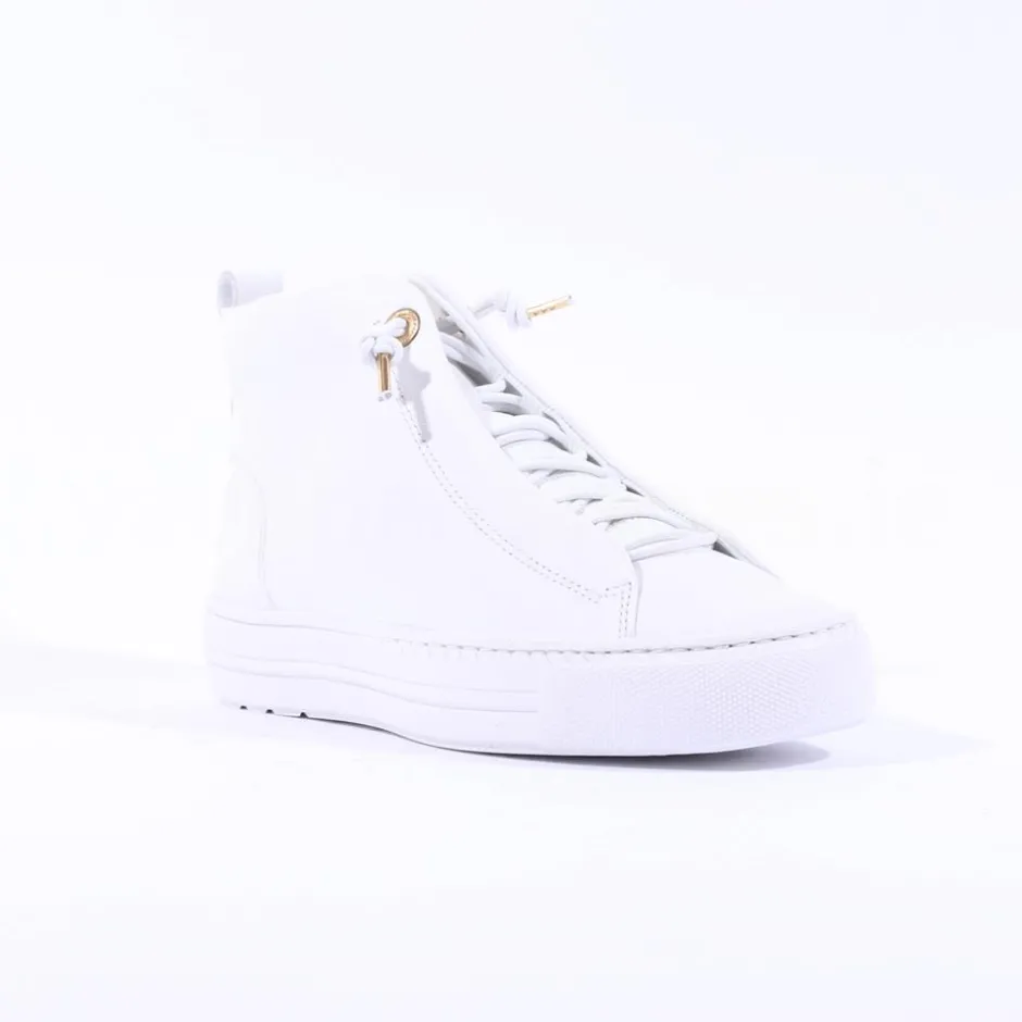 Women Paul Green Hidden Bungee Lace Hi Top - White Gold Leather