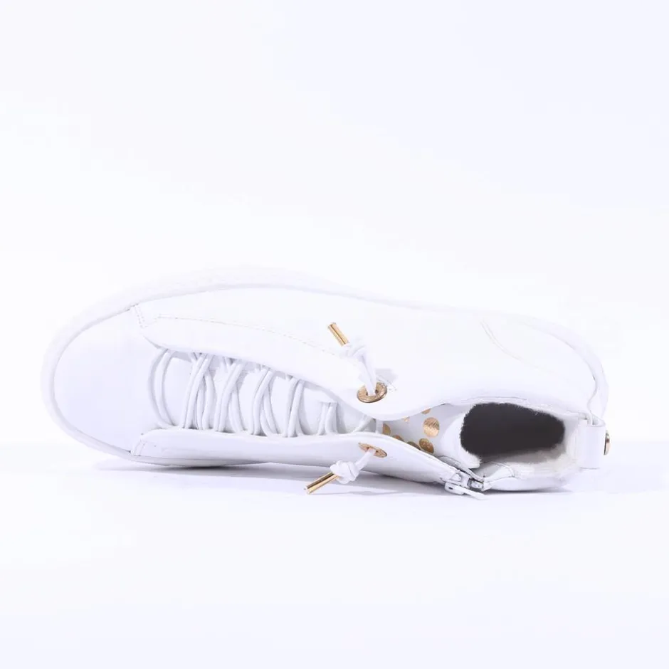 Women Paul Green Hidden Bungee Lace Hi Top - White Gold Leather