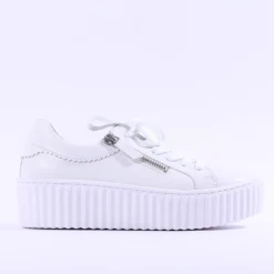 Women Gabor High Platform Zip Trainer Dolly - White Leather
