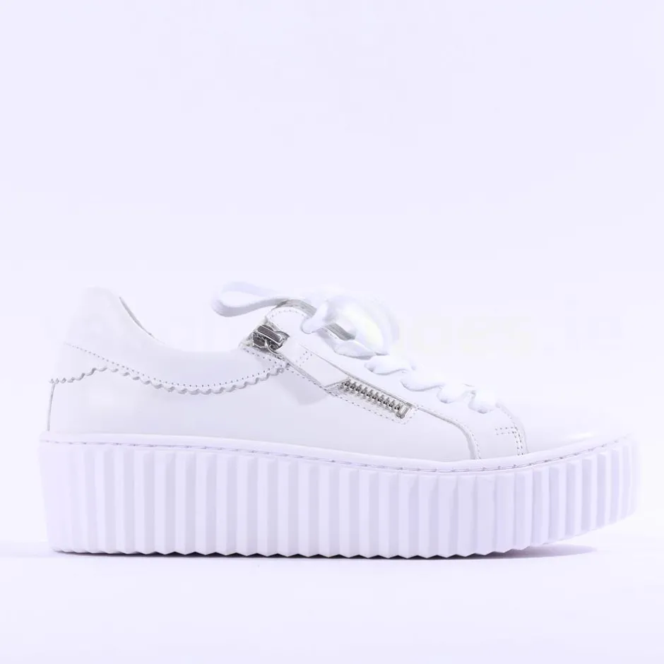 Women Gabor High Platform Zip Trainer Dolly - White Leather