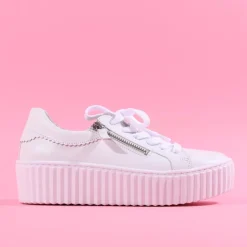 Women Gabor High Platform Zip Trainer Dolly - White Leather