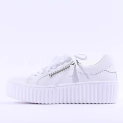 Women Gabor High Platform Zip Trainer Dolly - White Leather
