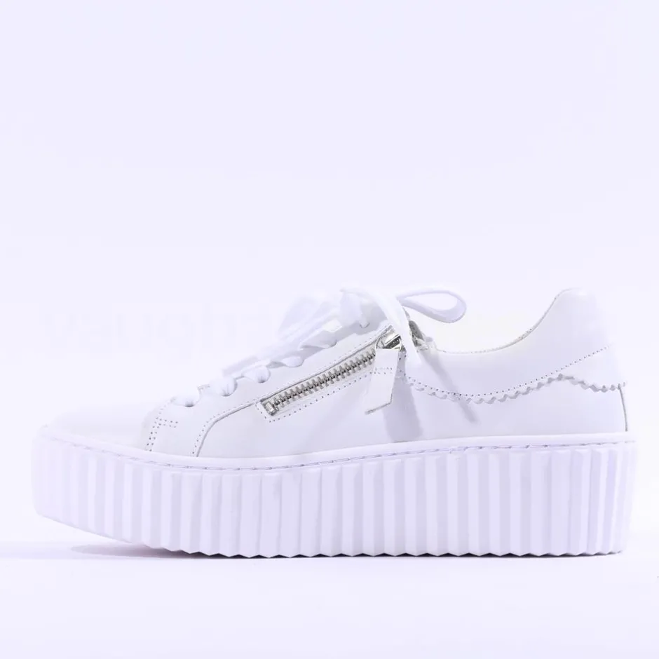 Women Gabor High Platform Zip Trainer Dolly - White Leather