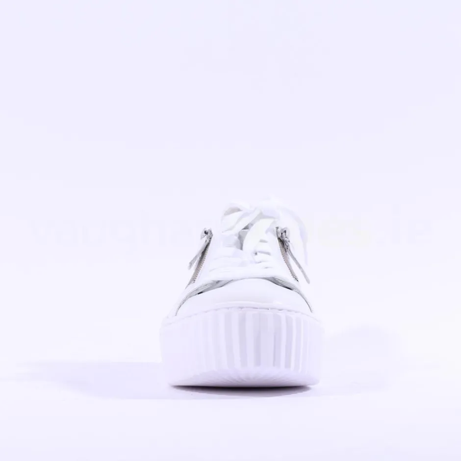 Women Gabor High Platform Zip Trainer Dolly - White Leather