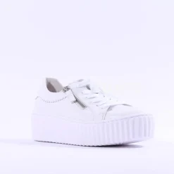 Women Gabor High Platform Zip Trainer Dolly - White Leather