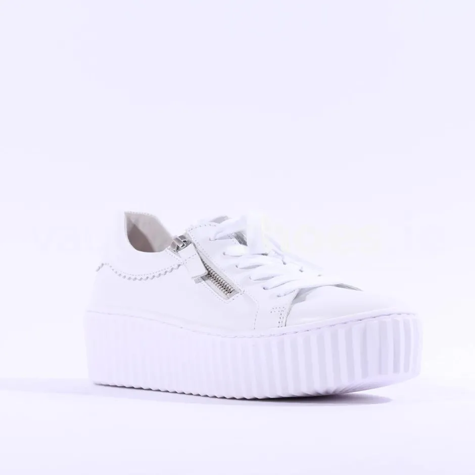 Women Gabor High Platform Zip Trainer Dolly - White Leather