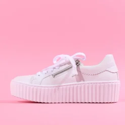 Women Gabor High Platform Zip Trainer Dolly - White Leather