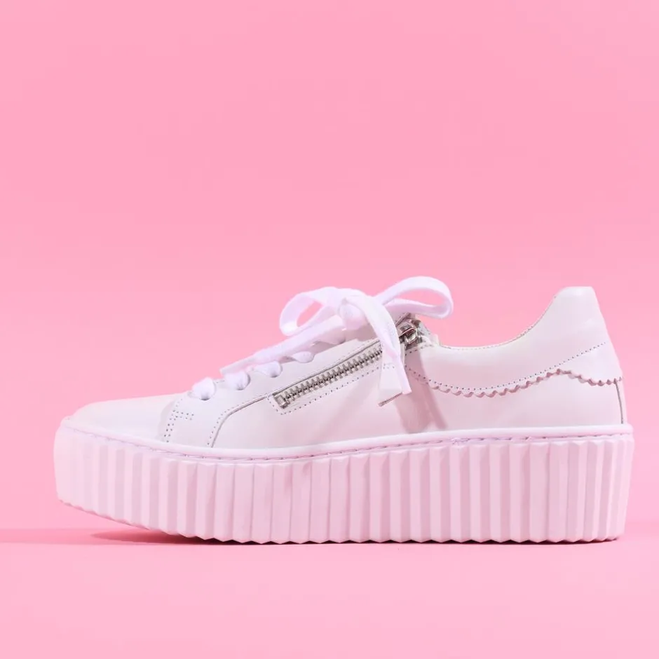 Women Gabor High Platform Zip Trainer Dolly - White Leather