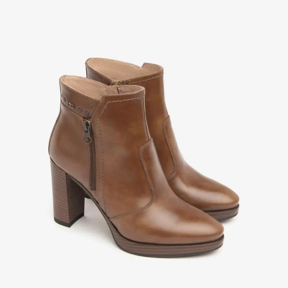 Women NeroGiardini High Stack Heel Ankle Boot - Tan Leather