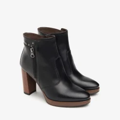 Women NeroGiardini High Stack Heel Ankle Boot - Black Leather