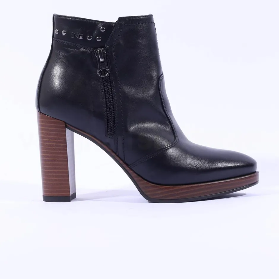 Women NeroGiardini High Stack Heel Ankle Boot - Black Leather