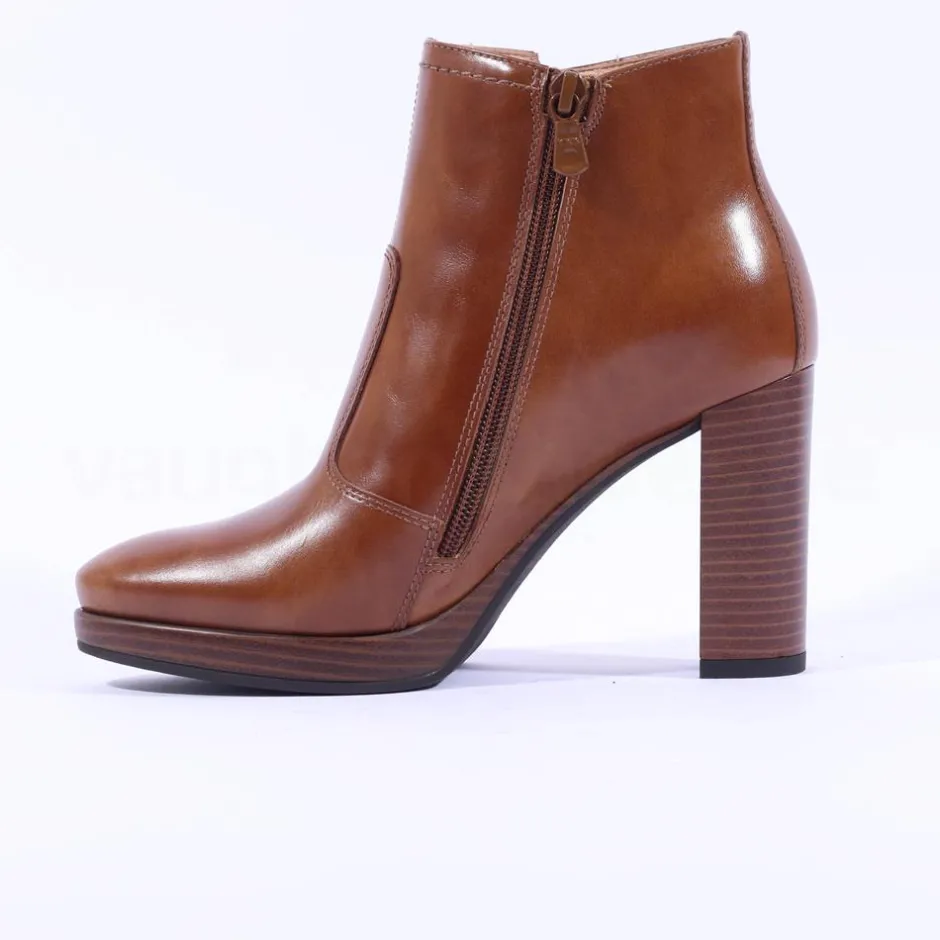 Women NeroGiardini High Stack Heel Ankle Boot - Tan Leather