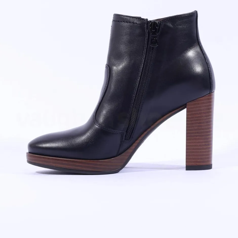Women NeroGiardini High Stack Heel Ankle Boot - Black Leather
