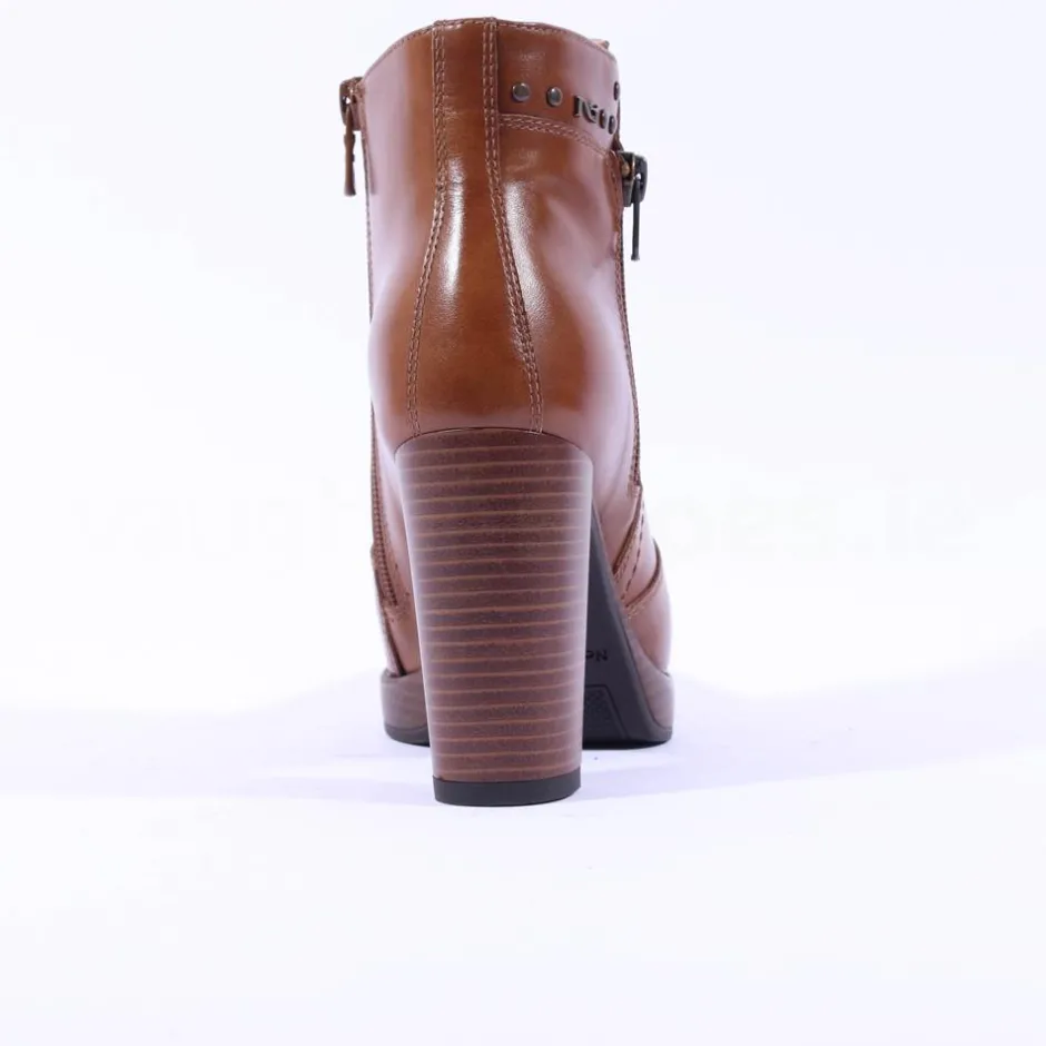 Women NeroGiardini High Stack Heel Ankle Boot - Tan Leather