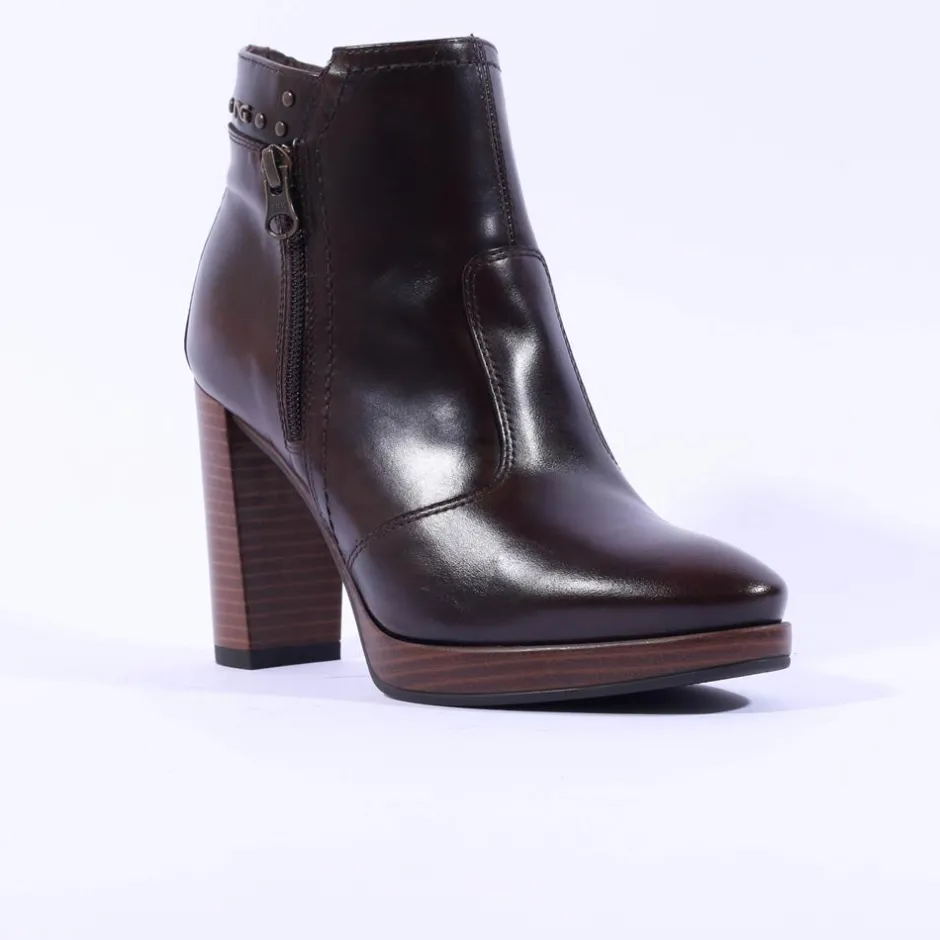 Women NeroGiardini High Stack Heel Ankle Boot - Brown Leather
