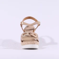 Women Repo High Wedge Link Sandal - Beige
