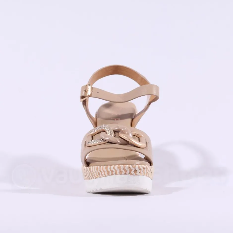 Women Repo High Wedge Link Sandal - Beige