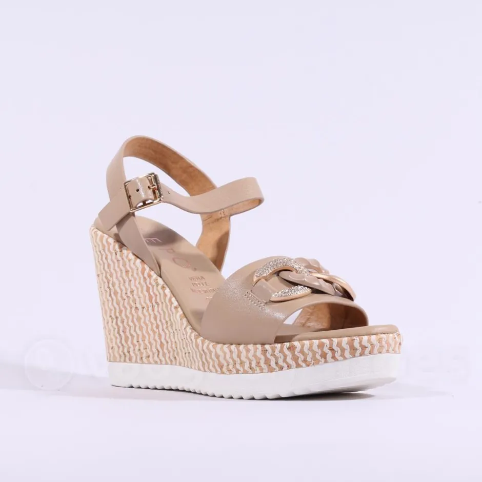 Women Repo High Wedge Link Sandal - Beige