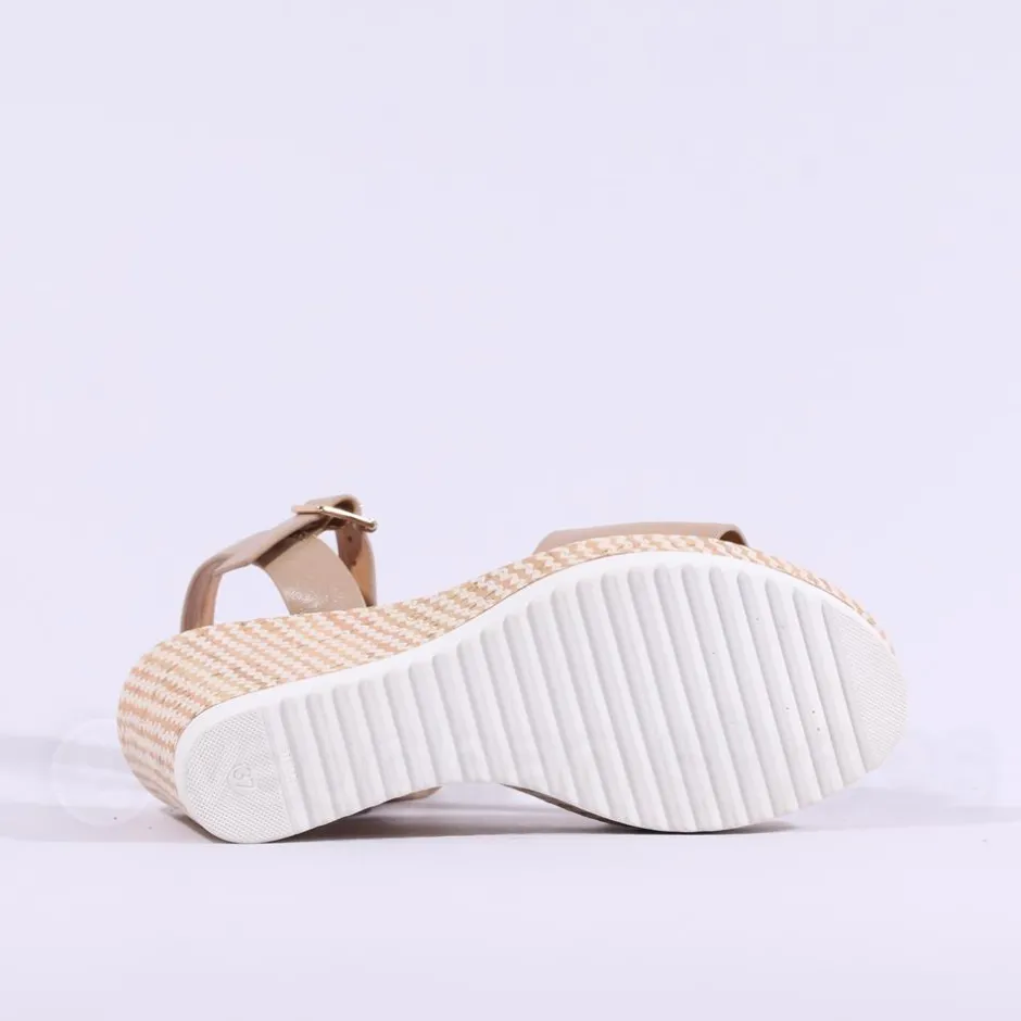 Women Repo High Wedge Link Sandal - Beige