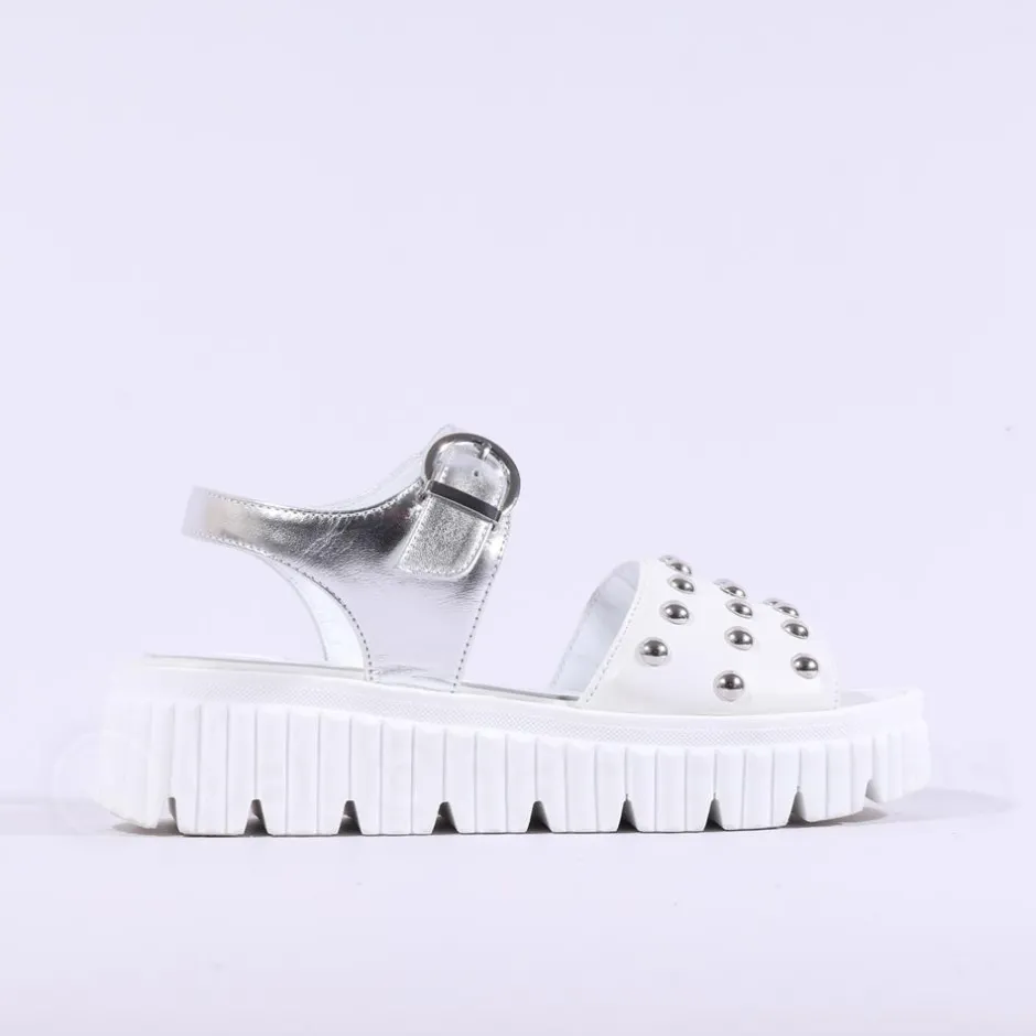 Women Marco Moreo Ibiza Stud Buckle Sandal - White Silver