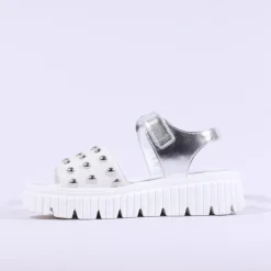 Women Marco Moreo Ibiza Stud Buckle Sandal - White Silver