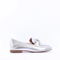 Women Gabor Jackie Diamante Buckle Loafer - Silver Leather