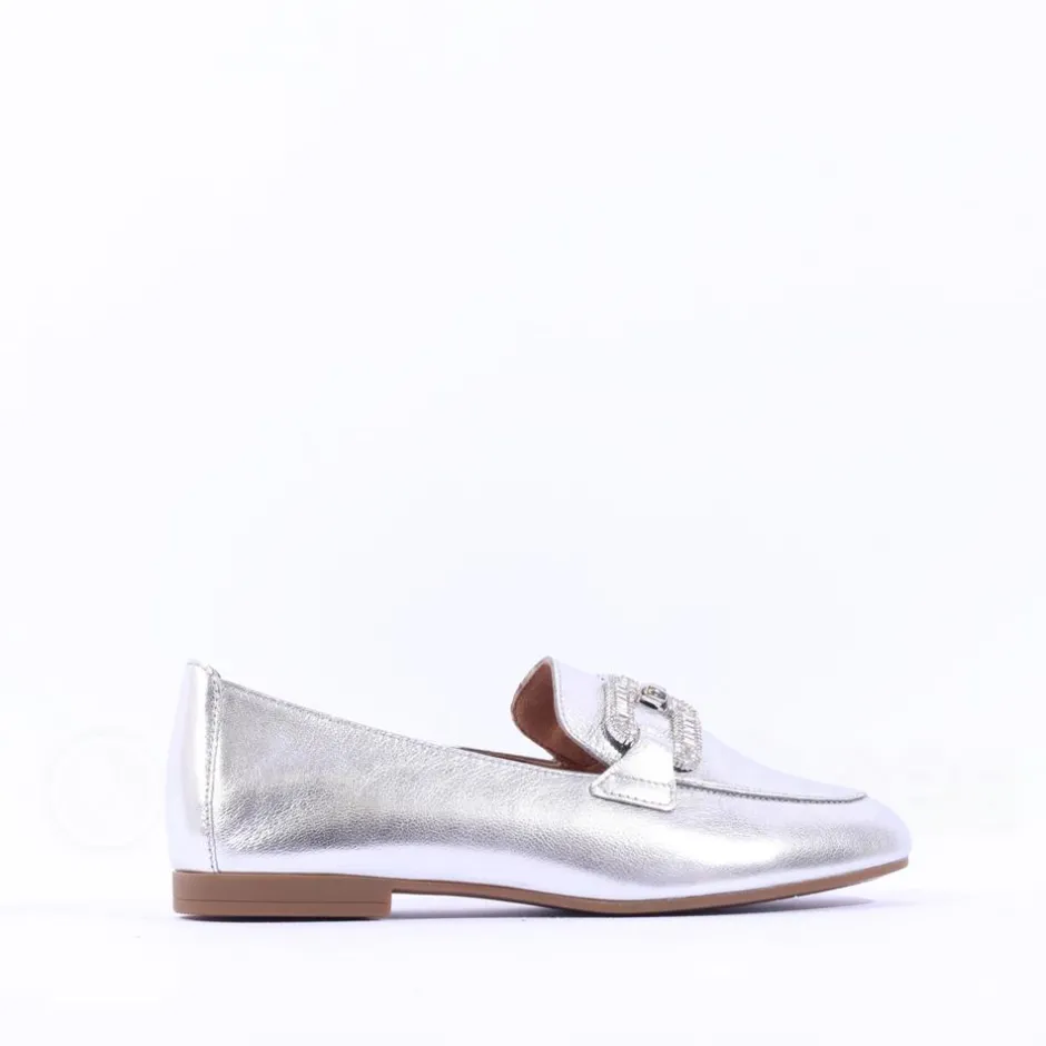 Women Gabor Jackie Diamante Buckle Loafer - Silver Leather