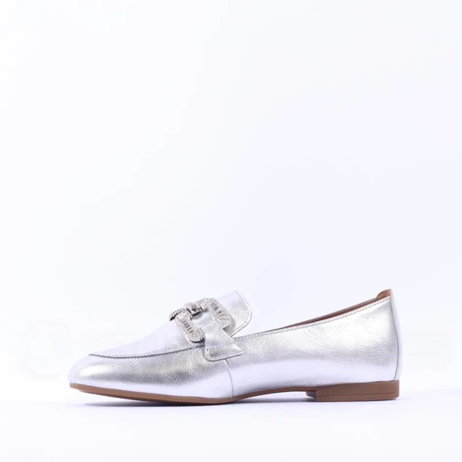 Women Gabor Jackie Diamante Buckle Loafer - Silver Leather