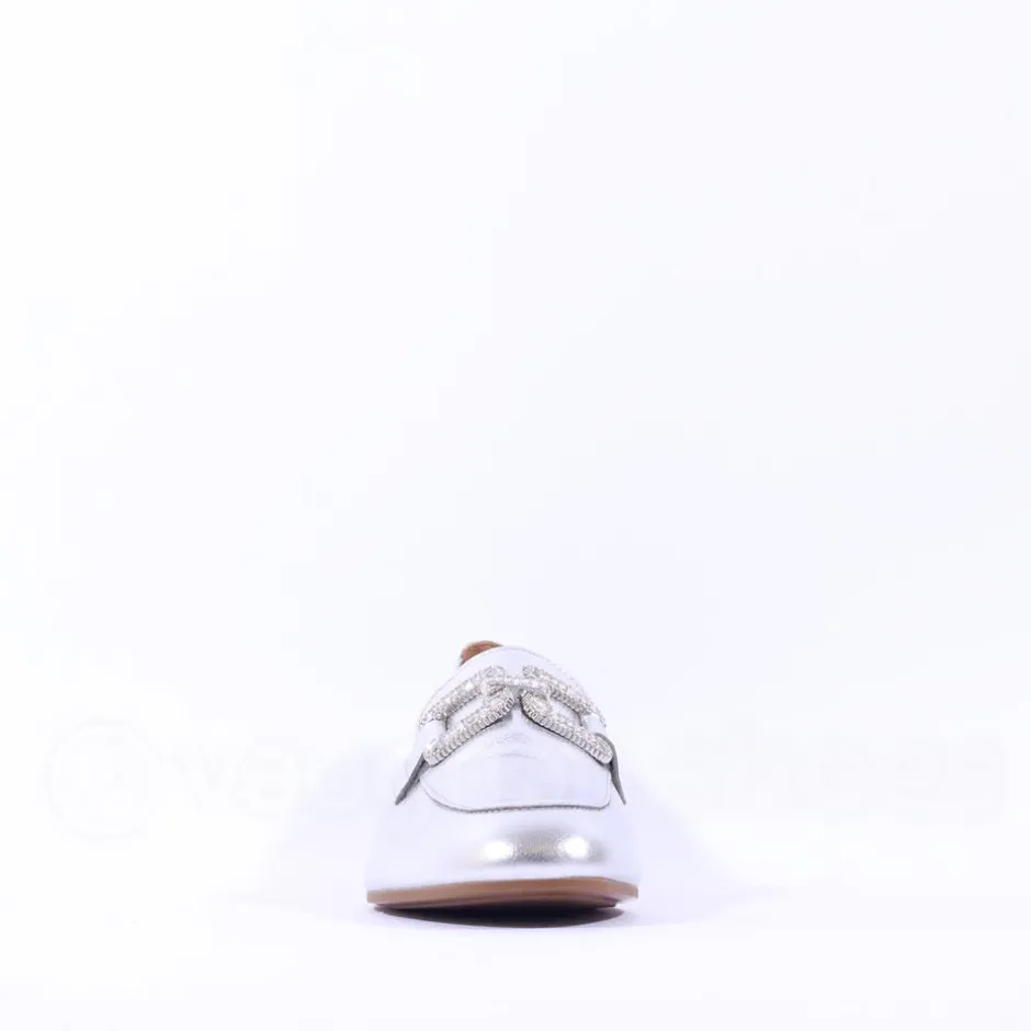 Women Gabor Jackie Diamante Buckle Loafer - Silver Leather