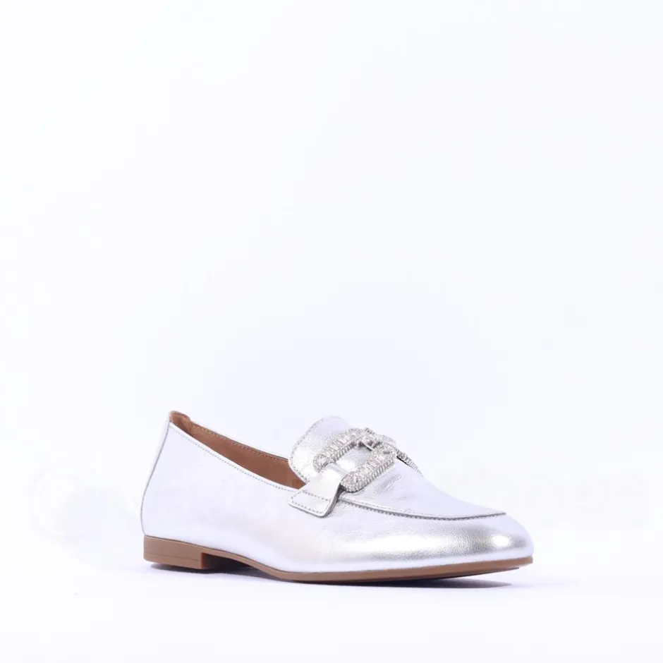 Women Gabor Jackie Diamante Buckle Loafer - Silver Leather
