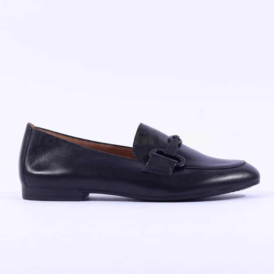 Women Gabor Jangle Slip On Buckle Loafer - Black Leather