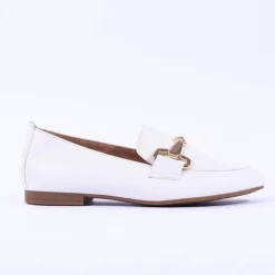 Women Gabor Jangle Slip On Buckle Loafer - White Gold Leather