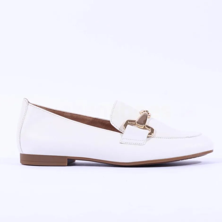 Women Gabor Jangle Slip On Buckle Loafer - White Gold Leather