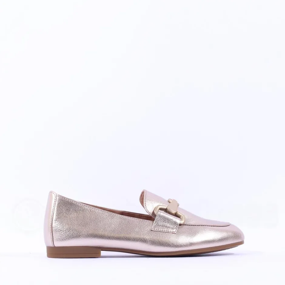Women Gabor Jangle Slip On Buckle Loafer - Gold Leather