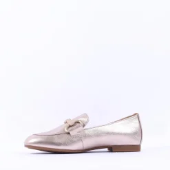 Women Gabor Jangle Slip On Buckle Loafer - Gold Leather