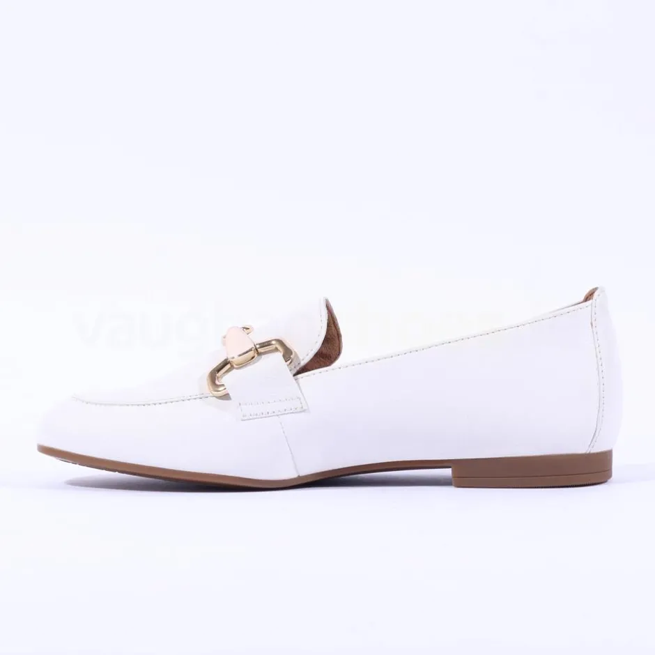 Women Gabor Jangle Slip On Buckle Loafer - White Gold Leather