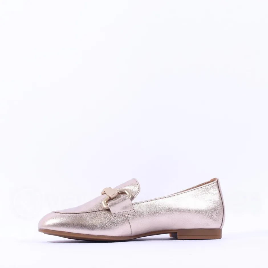 Women Gabor Jangle Slip On Buckle Loafer - Gold Leather
