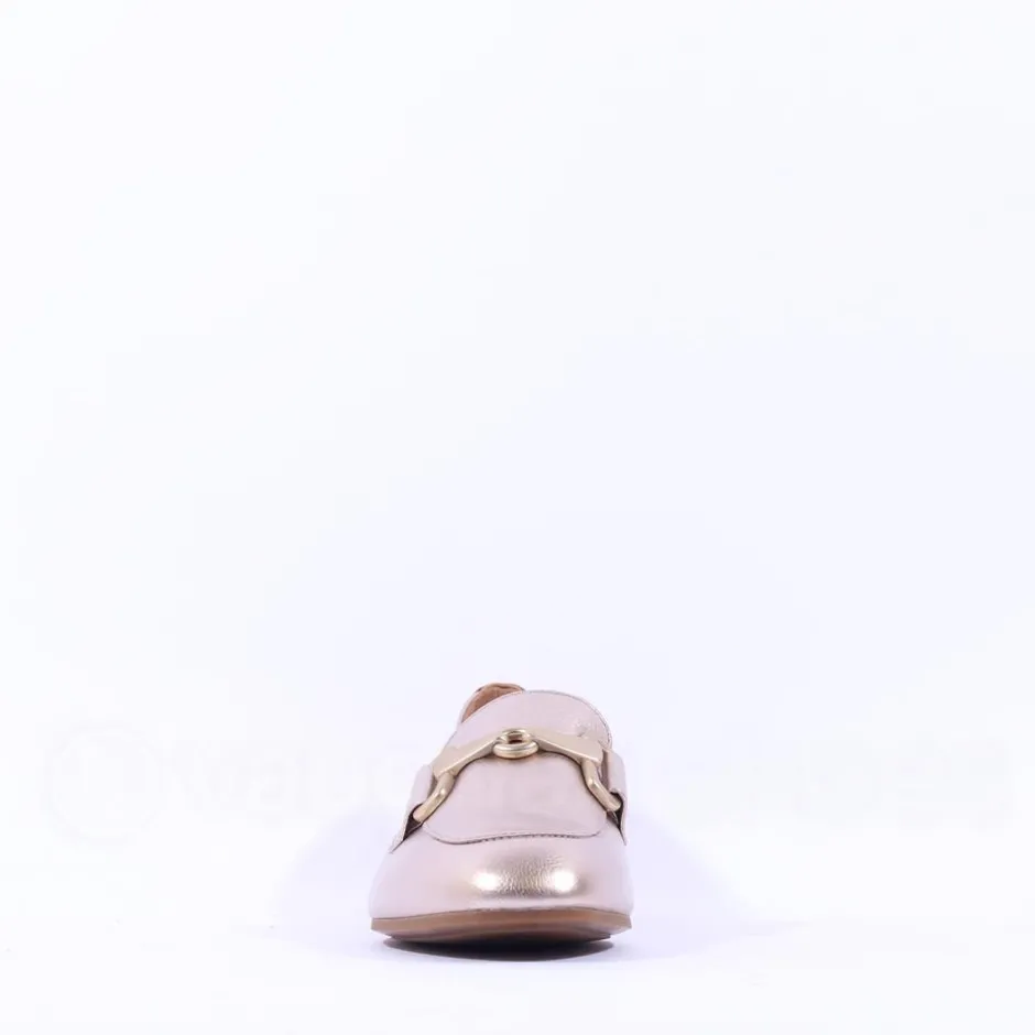 Women Gabor Jangle Slip On Buckle Loafer - Gold Leather