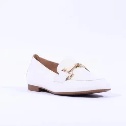 Women Gabor Jangle Slip On Buckle Loafer - White Gold Leather