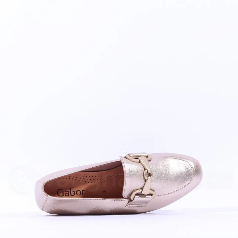 Women Gabor Jangle Slip On Buckle Loafer - Gold Leather