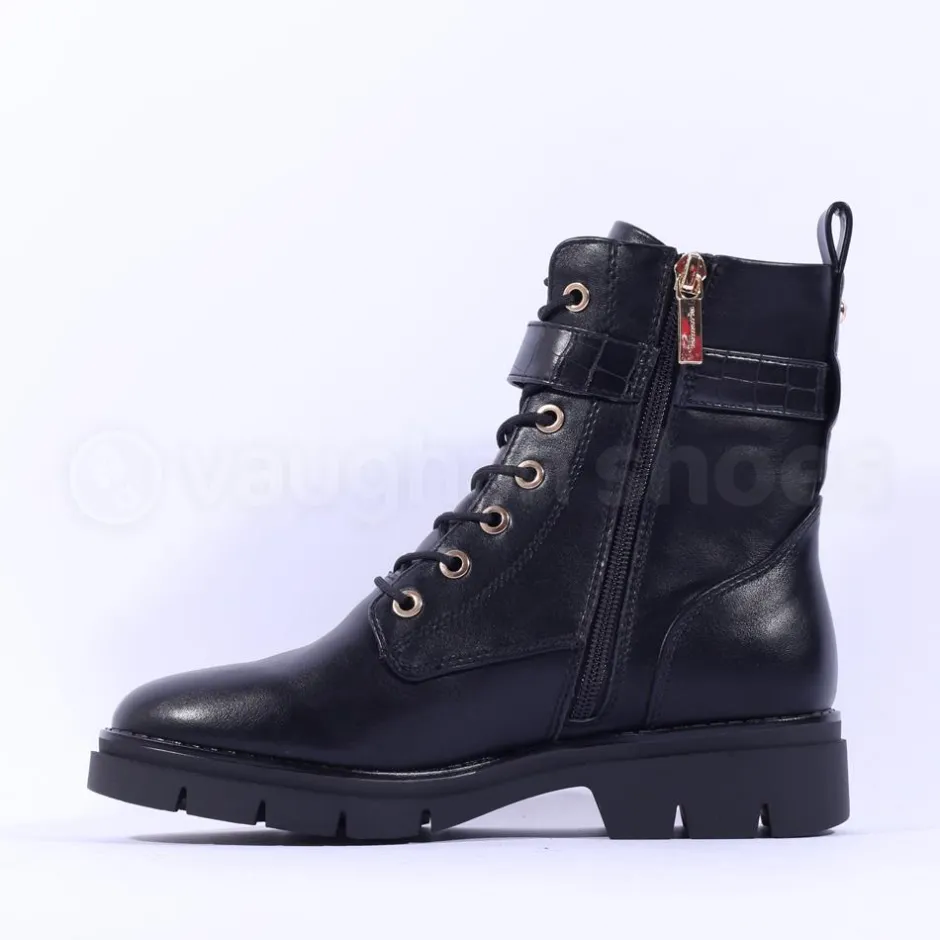 Women Tamaris Jutta Laced Strap Ankle Boot - Black Gold