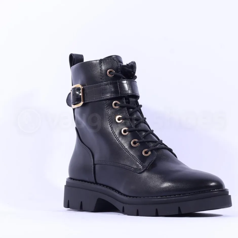 Women Tamaris Jutta Laced Strap Ankle Boot - Black Gold