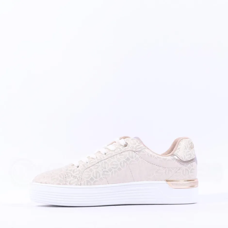 Women S.Oliver Kaito Print Lace Trainer - Champagne
