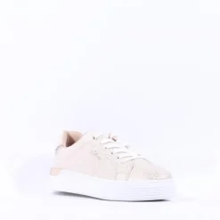 Women S.Oliver Kaito Print Lace Trainer - Champagne