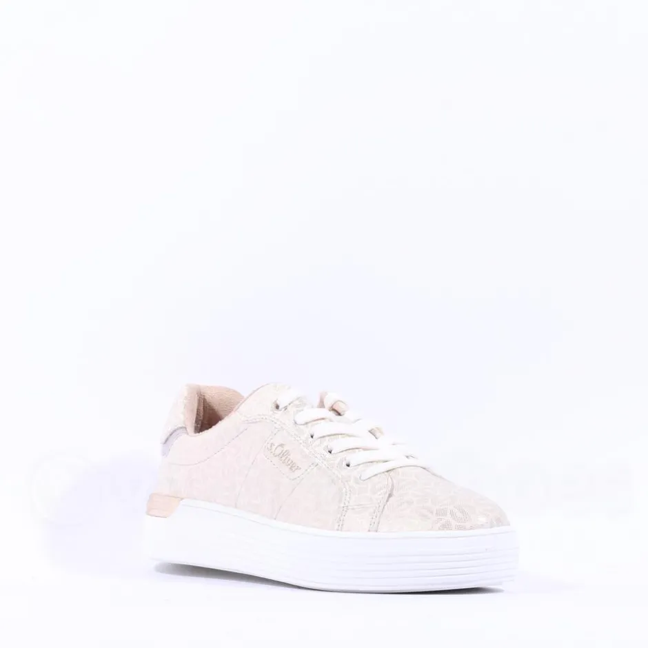 Women S.Oliver Kaito Print Lace Trainer - Champagne