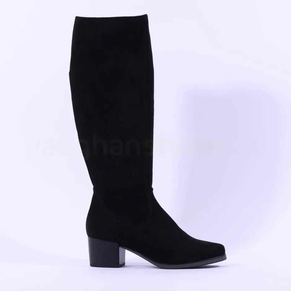 Women Caprice Kania Pullon Blockheel Long Boot - Black Stretch