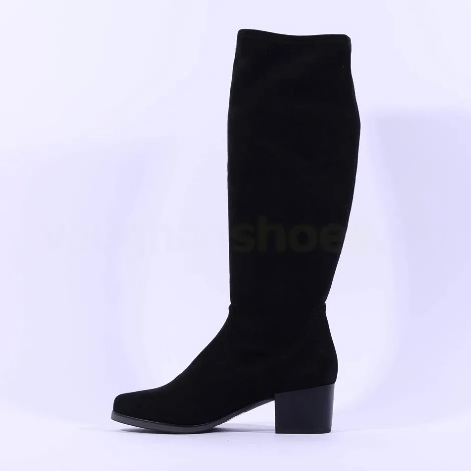 Women Caprice Kania Pullon Blockheel Long Boot - Black Stretch